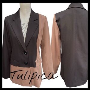 Tulipica Two-Tone Brown/Black 2 Button Blazer Jacket (6)